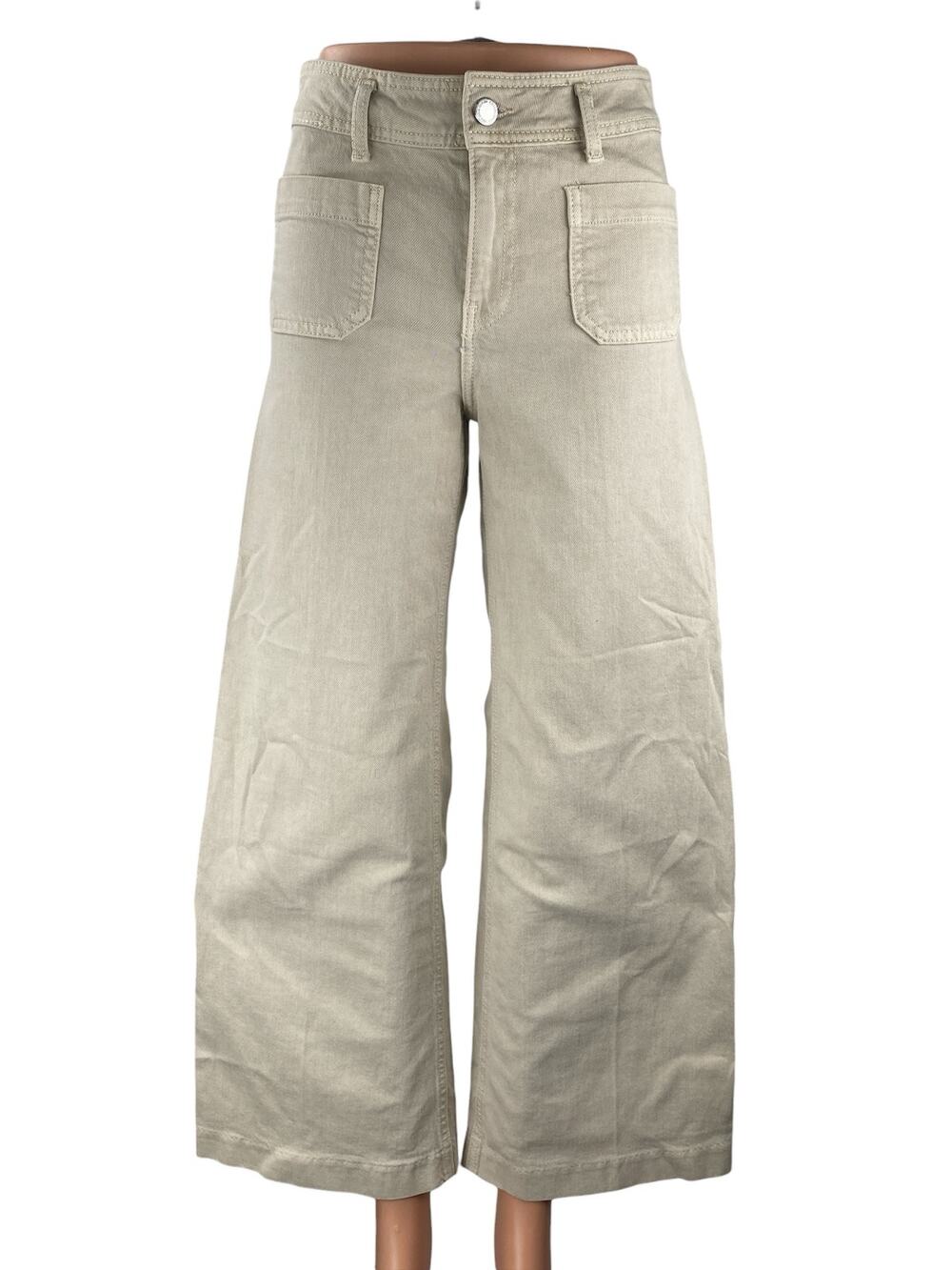 MNG Mango Women's Beige High Rise Palazzo Flare Wide Leg Denim Jeans Pants Sz 2